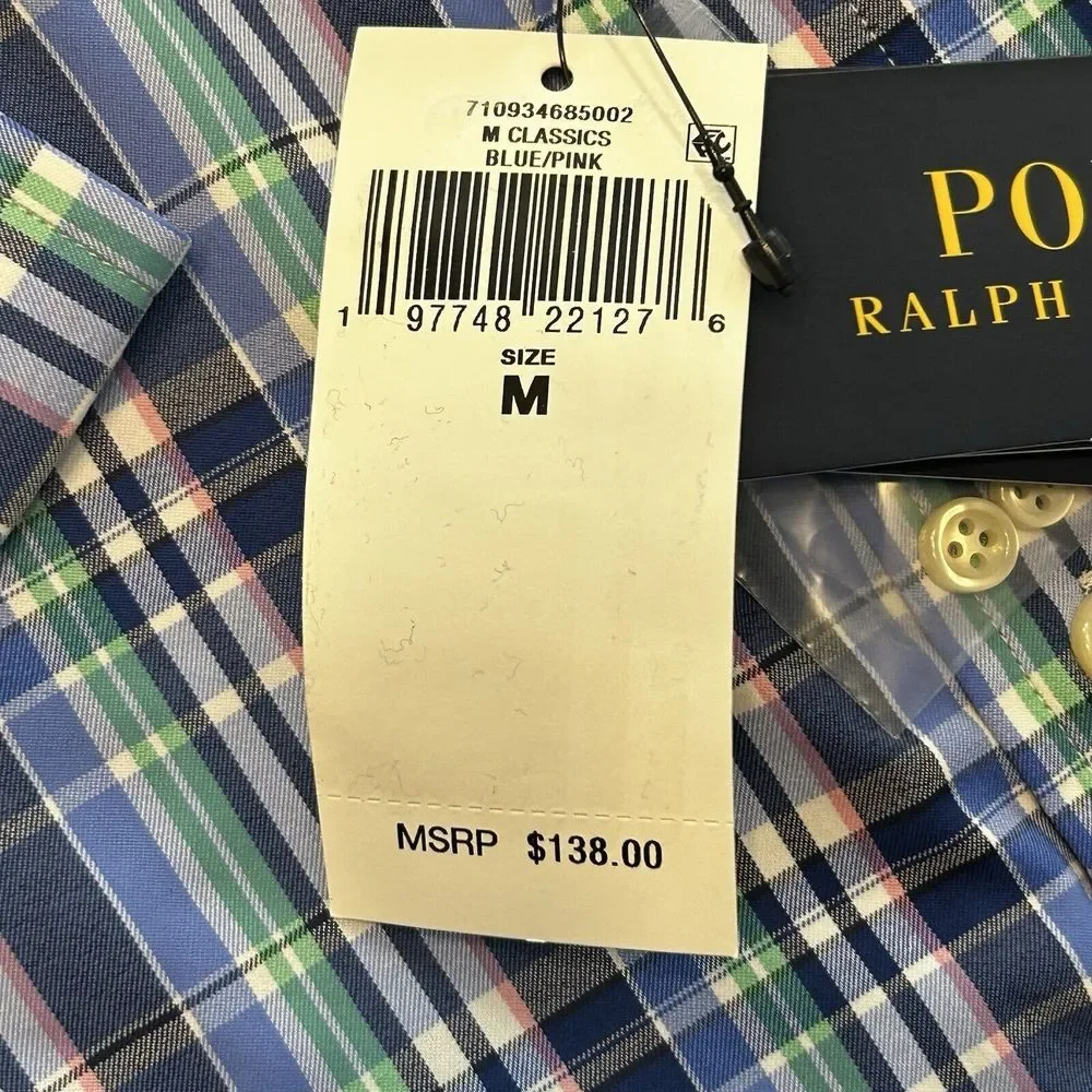 Polo Ralph Lauren Classic Fit Performance Long Sleeve Blue Plaid Mens M NWT $138